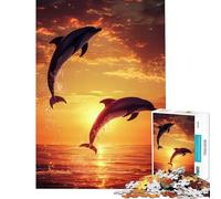 Puzzle per adulti da 1000 pezzi con delfini che saltano al tramonto sfida per l'intelligenza gioco avvincente impossibile decorazione da parete ottimo regalo (dimensioni 38x52cm)