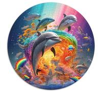 Puzzle per adulti da 1000 pezzi con delfini colorati, puzzle rotondo, attività per la casa per feste, compleanni e serate di giochi in famiglia (67,5x67,5 cm)
