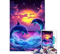 Puzzle per adulti da 1000 pezzi con delfini e tramonto Aiuta ad allenare la mente Perfetto come decorazione Gioco divertente per ragazzi dai 14 anni in su (38x52cm)