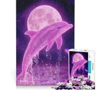 Puzzle per adulti da 1000 pezzi con delfino che salta al chiaro di luna, gioco pratico, ideale per passare il tempo durante le vacanze a casa, con poster e foglio di curiosità abbinati 38x52cm