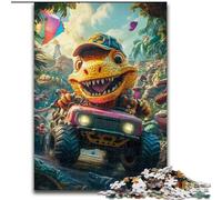 Puzzle per adulti da 1000 pezzi con dinosauro alla guida di un'auto, gioco rompicapo in legno per adolescenti, regalo perfetto per una serata di giochi in famiglia (dimensioni 50x75cm)