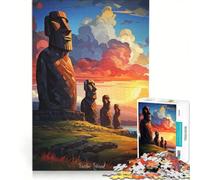 Puzzle per adulti da 1000 pezzi con dipinto ad olio dell'Isola di Pasqua, giocattolo decorativo da parete, decorazione perfetta, con poster abbinato e foglio di curiosità 50x75cm