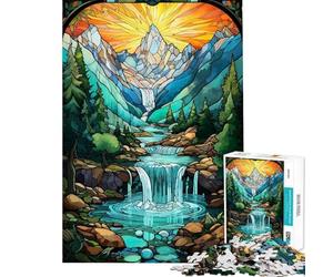 Puzzle per adulti da 1000 pezzi con dipinto di cascata e tramonto Puzzle per adulti gioco pratico che migliora la memoria compleanno e Natale (dimensioni 50x75cm)