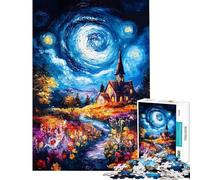 Puzzle per adulti da 1000 pezzi con dipinto di chiesa e cielo notturno Gioco interattivo sfida impegnativa ideale come regalo per tutta la famiglia (dimensioni 38x52cm)