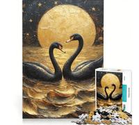 Puzzle per adulti da 1000 pezzi con dipinto di cigni neri sotto la luna dorata, gioco rilassante, sfida impegnativa, per rafforzare l'amore tra le coppie 50x75cm