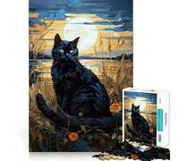 Puzzle per adulti da 1000 pezzi con dipinto di gatto nero e luna,taglio perfetto Divertente gioco per allenare la mente,ideale per il tempo libero,perfetto per decorare la casa durante le feste