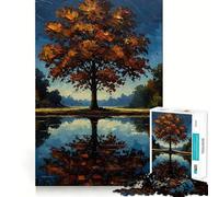 Puzzle per adulti da 1000 pezzi con dipinto di un albero autunnale e riflessi,taglio di alta qualità,gioco divertente e stimolante per il tempo libero,regalo di Natale (38x26cm)