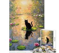 Puzzle per adulti da 1000 pezzi con dipinto di un gatto nero su una ninfea Gioco interattivo da 1000 pezzi ideale come regalo per chi ama i giochi di analisi e logica (50x75cm)