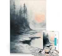 Puzzle per adulti da 1000 pezzi con dipinto di un lago in una foresta nebbiosa all'alba giocattolo educativo antistress collezione d'artista opera d'arte 38x52cm