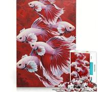 Puzzle per adulti da 1000 pezzi con dipinto di un pesce Betta su sfondo rosso, gioco rompicapo, assemblaggio di immagini, ottimo regalo per gli appassionati di videogiochi 38x26cm