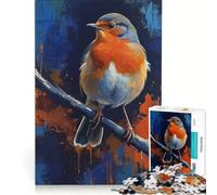 Puzzle per adulti da 1000 pezzi con dipinto di un pettirosso europeo su un ramo, gioco educativo, regalo di compleanno, adatto come decorazione da scrivania 50x75cm