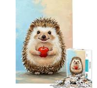 Puzzle per adulti da 1000 pezzi con dipinto di un riccio sorridente con mela Giocattolo puzzle da 1000 pezzi decorazione da parete per divertimento in famiglia regalo di compleanno