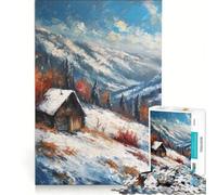 Puzzle per adulti da 1000 pezzi con dipinto di una baita invernale tra le montagne innevate gioco per famiglie interazione genitore-figlio regalo per amici e parenti 38x52cm