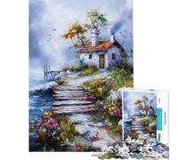 Puzzle per adulti da 1000 pezzi con dipinto di una casetta sulla costa Puzzle rilassante per adulti antistress ideale come regalo per tutta la famiglia (dimensioni 38x52cm)