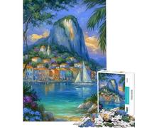Puzzle per adulti da 1000 pezzi con dipinto di una città costiera barca a vela e montagna Gioco pratico per adulti decorazione perfetta compleanno e Natale (dimensioni 38x52cm)
