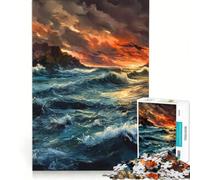 Puzzle per adulti da 1000 pezzi con dipinto "Tramonto infuocato su un mare in tempesta", gioco rilassante, attività divertenti da fare in casa, per rafforzare l'amore tra le coppie 38x26cm