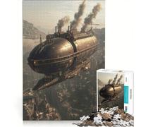Puzzle per adulti da 1000 pezzi con dirigibile steampunk sopra la città decorazione da parete regalo di compleanno per rafforzare l'amore tra le coppie 50x75cm