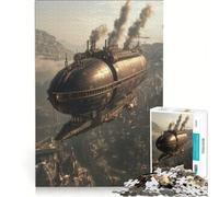Puzzle per adulti da 1000 pezzi con dirigibile steampunk sopra la città gioco educativo rilassante e stimolante ideale come regalo di compleanno o per occasioni speciali 38x52cm