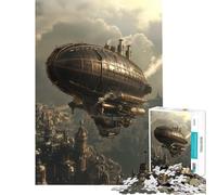Puzzle per adulti da 1000 pezzi con dirigibile steampunk sopra la città gioco per famiglie gioco stimolante ottimo regalo per gli amanti dei giochi difficile (dimensioni 50x75cm)