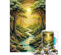 Puzzle per adulti da 1000 pezzi con disegno a strati di un ruscello nella foresta dorata Puzzle per adulti attività per tutta la famiglia stimolanti da completare ideali come regalo 38x26cm