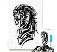 Puzzle per adulti da 1000 pezzi con disegno di cavallo in bianco e nero e inchiostro,pezzi ben definiti,gioco di logica,divertente per il tempo libero,regalo di Natale (50x75cm)