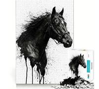 Puzzle per adulti da 1000 pezzi con disegno di un cavallo nero e bordi netti,gioco di costruzione che favorisce la concentrazione,divertimento a ritmo lento,regalo di Natale per il tempo libero