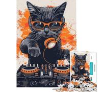 Puzzle per adulti da 1000 pezzi con DJ e gatto che gioca su un giradischi Gioco rilassante perfetto per decorare la casa ed è ideale come regalo (dimensioni 38x52cm)