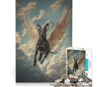 Puzzle per adulti da 1000 pezzi con Doberman e angelo giocattolo decorativo da parete divertente e spiritoso compleanno e Natale 50x75cm