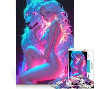 Puzzle per adulti da 1000 pezzi con donna lupo sexy al neon gioco pratico difficile e stimolante ideale come regalo per tutta la famiglia 38x26cm