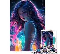 Puzzle per adulti da 1000 pezzi con donna sexy in una città luminosa gioco educativo e stimolante per tutta la famiglia ideale come regalo (dimensioni 38x26cm)