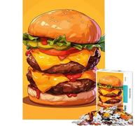 Puzzle per adulti da 1000 pezzi con doppio cheeseburger a cartoni animati su sfondo giallo gioco educativo e stimolante per tutta la famiglia ideale come regalo di compleanno (dimensioni 75x50cm)