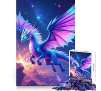 Puzzle per adulti da 1000 pezzi con drago blu e rosa in volo, per lo sviluppo cognitivo, leggero e divertente, con bordi affilati, ideale come regalo di Natale (38x52cm)