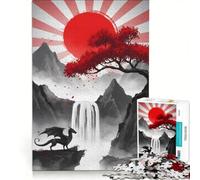 Puzzle per adulti da 1000 pezzi con drago e cascata, arte giapponese, gioco pratico, ideale per passare il tempo durante le vacanze, con poster e foglio di curiosità abbinati 50x75cm