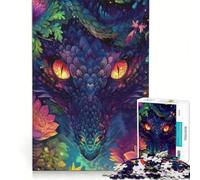 Puzzle per adulti da 1000 pezzi con drago in fiore, arte fantasy al neon, gioco pratico, ideale per passare il tempo durante le vacanze a casa, con poster e foglio di curiosità abbinati 38x52cm