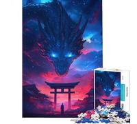 Puzzle per adulti da 1000 pezzi con drago sopra un tempio giapponese gioco educativo giocattolo educativo regalo di Babbo Natale segreto analisi e logica (dimensioni 38x52cm)