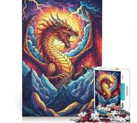 Puzzle per adulti da 1000 pezzi con drago sulla montagna e fulmine, gioco pratico, ideale per passare il tempo durante le vacanze, con poster e foglio di curiosità abbinati 38x52cm