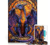 Puzzle per adulti da 1000 pezzi con drago viola e vetrata artistica, gioco per esercizi mentali, rilassante, da assemblare, regalo di Babbo Natale 38x52cm