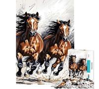 Puzzle per adulti da 1000 pezzi con due cavalli al galoppo decorazione per la casa gioco impegnativo regalo per amici e familiari (38x52cm)