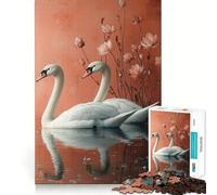 Puzzle per adulti da 1000 pezzi con due cigni nell'acqua e fiori, decorazione a incastro, gioco per esercitare la mente, divertimento occasionale, regalo di Natale (38x52cm)