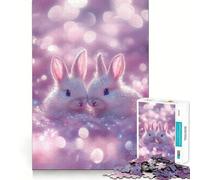 Puzzle per adulti da 1000 pezzi con due coniglietti bianchi in rosa, gioco di logica a incastro, divertente e accogliente, ideale come regalo di compleanno (50x75cm)