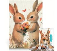 Puzzle per adulti da 1000 pezzi con due coniglietti fiori e farfalla giocattolo educativo ideale per passare il tempo durante le vacanze regalo per amici e familiari 50x75cm