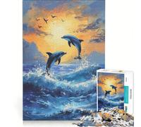 Puzzle per adulti da 1000 pezzi con due delfini che saltano gioco per famiglie migliora la memoria adatto come decorazione da scrivania 38x26cm