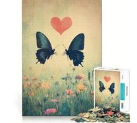 Puzzle per adulti da 1000 pezzi con due farfalle e un cuore, incastri fluidi, divertente gioco di concentrazione mentale, gioco casual, regalo di compleanno (50x75cm)