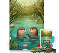Puzzle per adulti da 1000 pezzi con due lontre in uno stagno, gioco di precisione, giocattolo stimolante per la mente, gioco libero, regalo di compleanno (50x75cm)