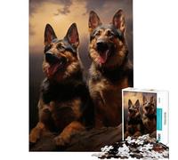Puzzle per adulti da 1000 pezzi con due pastori tedeschi al crepuscolo Sfida di intelligenza gioco avvincente pratico e ideale come regalo per donne (Dimensioni 38x26cm)