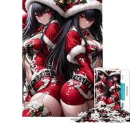 Puzzle per adulti da 1000 pezzi con due ragazze di Babbo Natale ragazza anime Waifu difficile e impegnativo divertente gioco per ragazzi dai 14 anni in su (50x75cm)