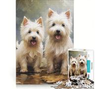 Puzzle per adulti da 1000 pezzi con due Westie gioco rompicapo per divertimento in famiglia per rafforzare l'amore tra le coppie 50x75cm
