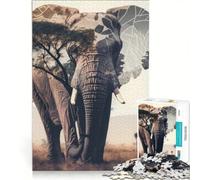 Puzzle per adulti da 1000 pezzi con elefante a doppia esposizione, gioco pratico, ideale per passare il tempo durante le vacanze a casa e per rafforzare l'amore di coppia 50x75cm