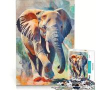 Puzzle per adulti da 1000 pezzi con elefante africano ad acquerello, gioco divertente, rilassante e stimolante per la mente, ideale come elemento della lista dei desideri con Babbo Natale 38x52cm