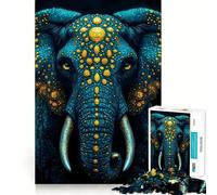 Puzzle per adulti da 1000 pezzi con elefante blu e oro,taglio preciso Divertente attività per stimolare la mente,svago e divertimento,regalo di compleanno per gli appassionati di hobby 38x52cm